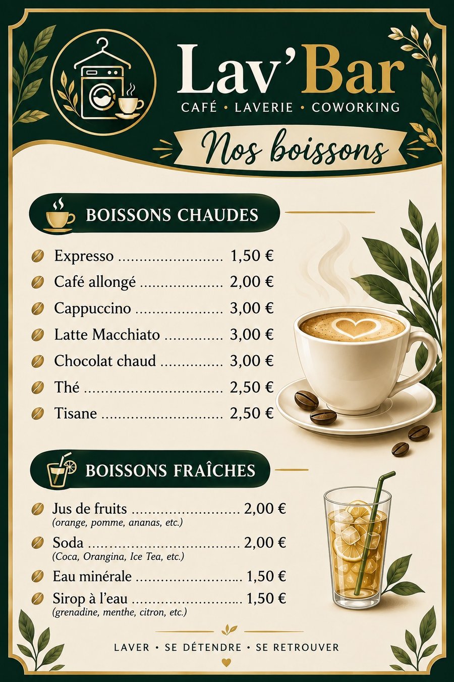 Carte des boissons Lav'Bar