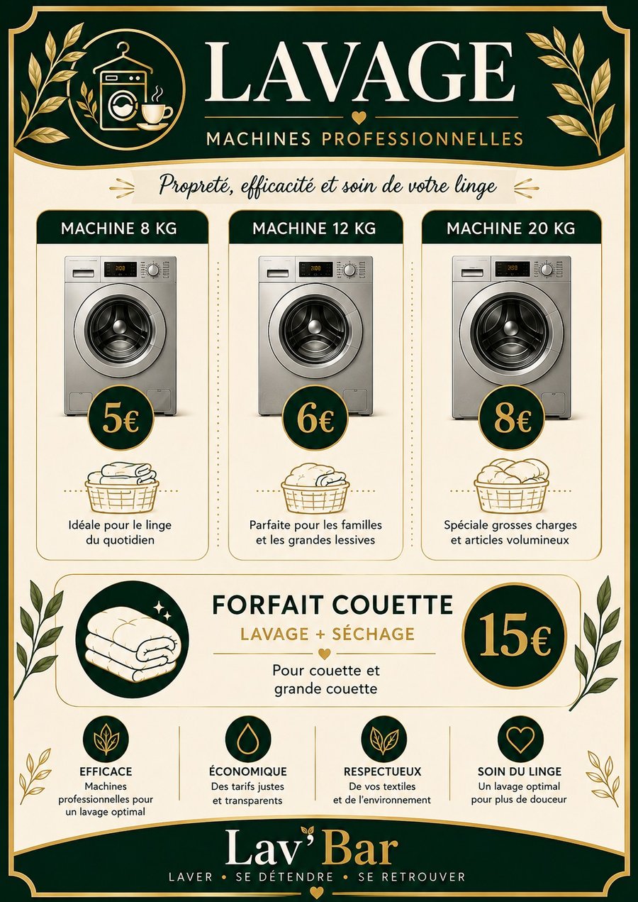 Tarifs lavage Lav'Bar