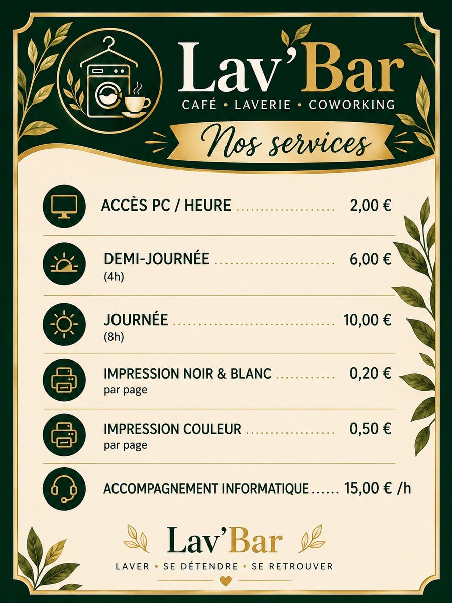 Tarifs services et coworking Lav'Bar